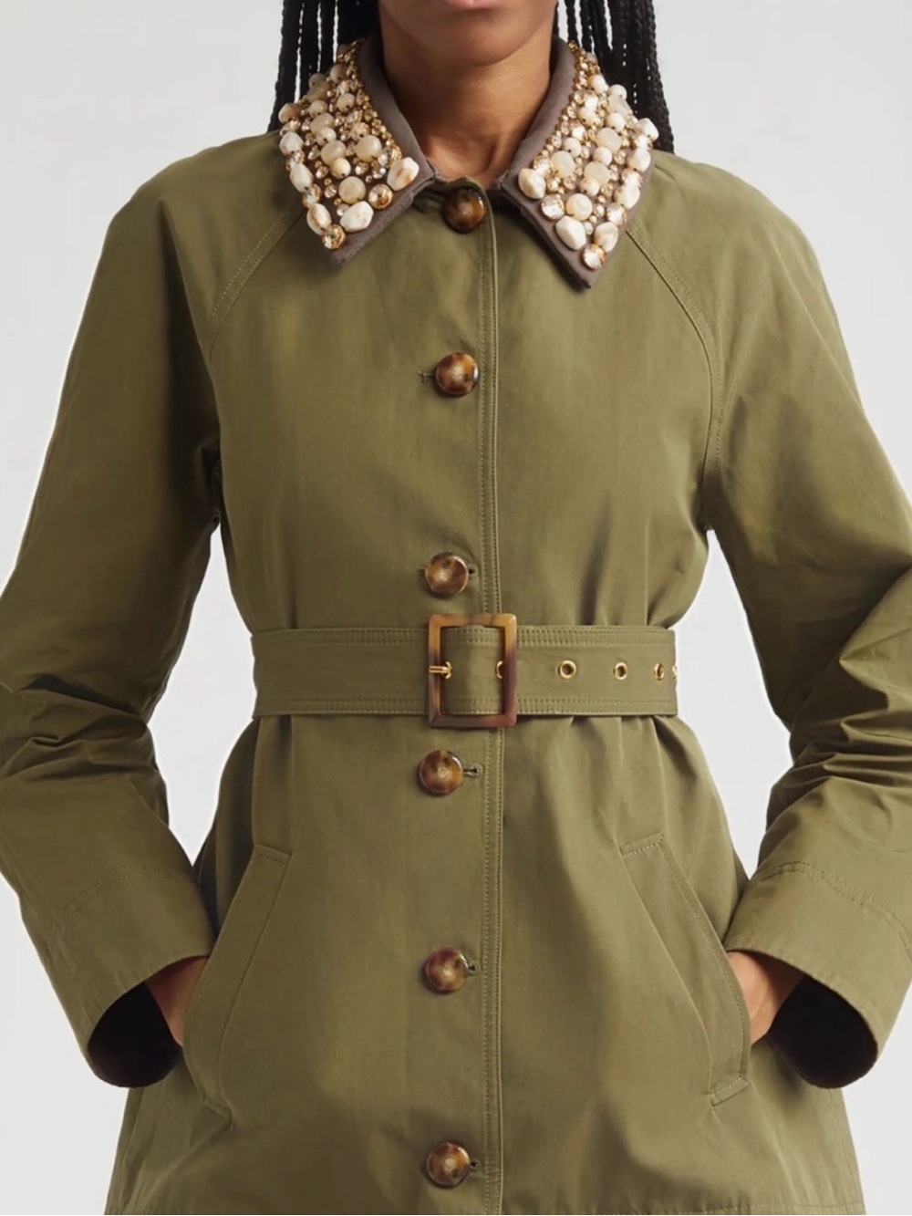 Veronica Beard Langham Waxed Belted Dickey Coat with Removable Collar